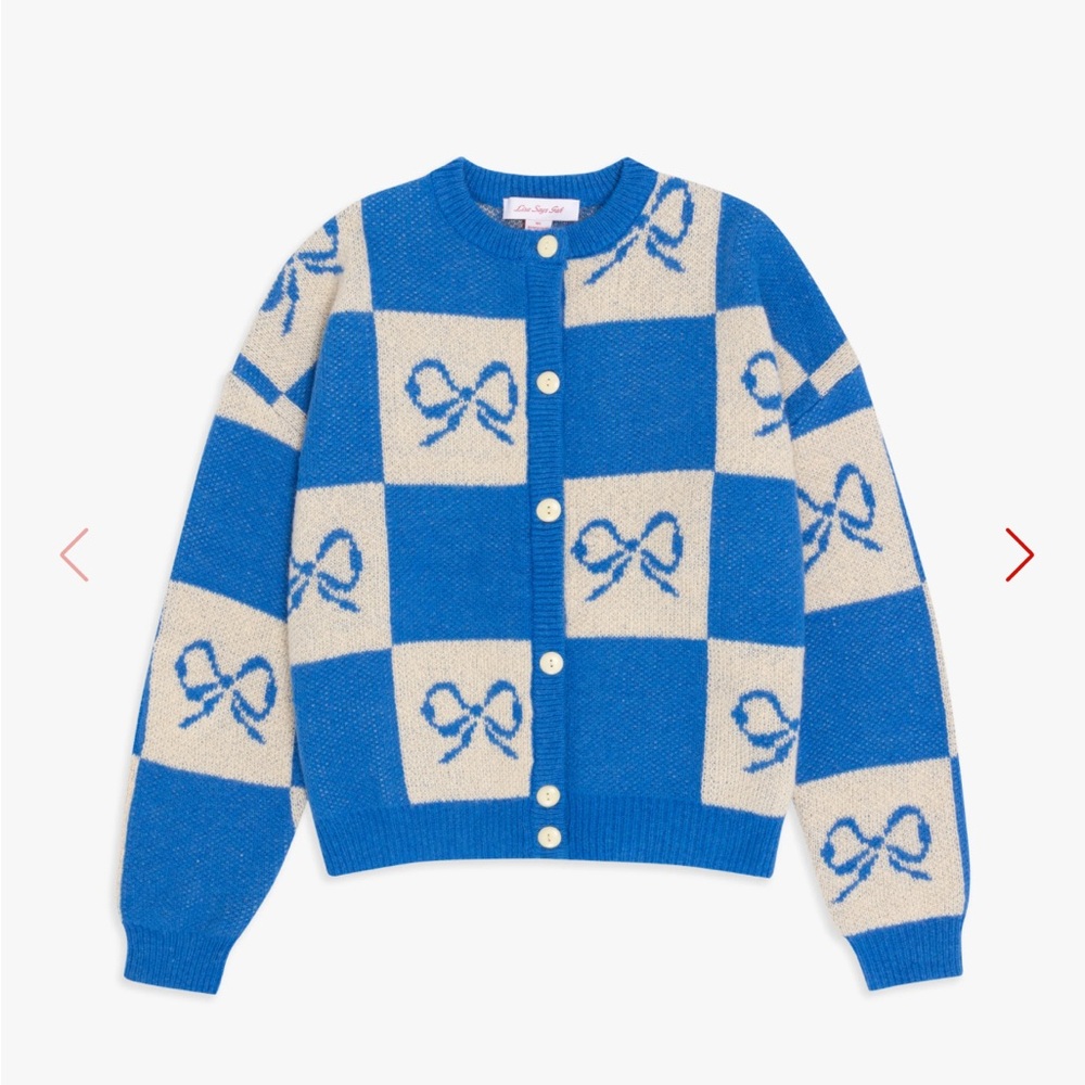 Lisa Says Gah Lauda Cardi Navy Bow Check XS/S